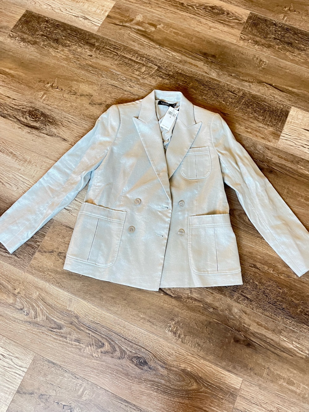 NWT Lauren Ralph Lauren Women’s Light Silver Double-Breasted Blazer- SZ10